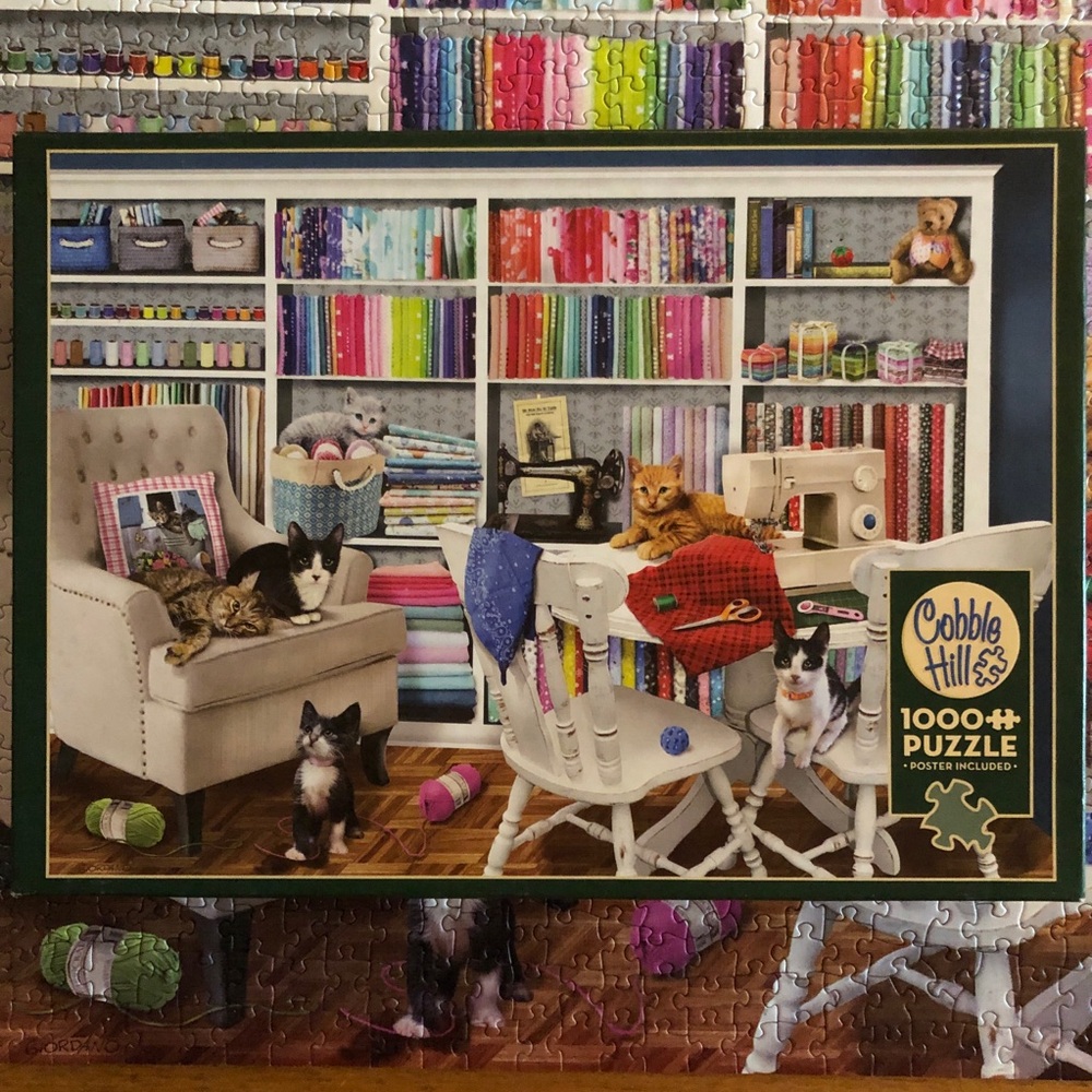 Cobble Hill Cats In The Sewing Room 1000 Piece Puzzle Craft Knitting